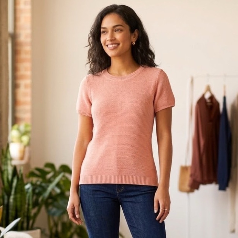 🥳DownEast Dusty Pink Sweater Top Women’s L Soft Girl Grandma Cottage Blush Knit